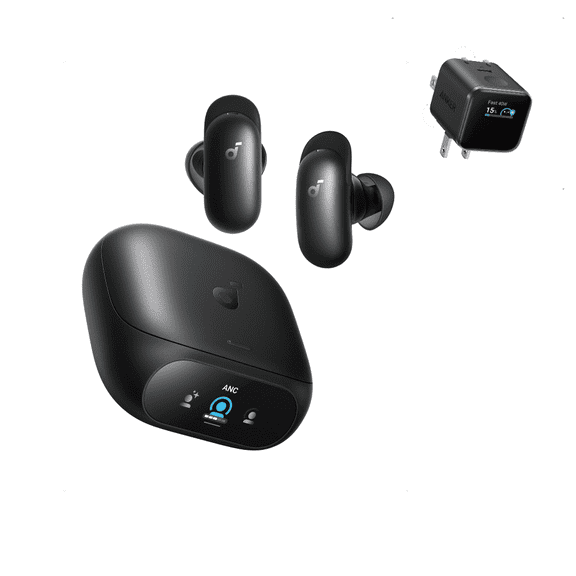 Soundcore Liberty 5 Pro by Anker Noise Cancelling Wireless Earbuds with Anker Nano Smart Display Charger
