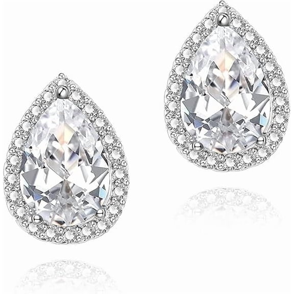 Teardrop Halo Stud Earrings 1.4 Ct Pear Cut Diamond 925 Sterling Silver