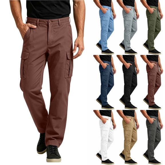 Straight Leg Cargo Pants for Men Solid Color Multi-pocket Elastic Waist Workwear Cargo Pants