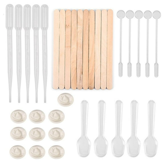 LIANXUE35 Pcs Wooden Popsicle Stir Sticks Disposable Finger Cots Resin Mold Tools Kit