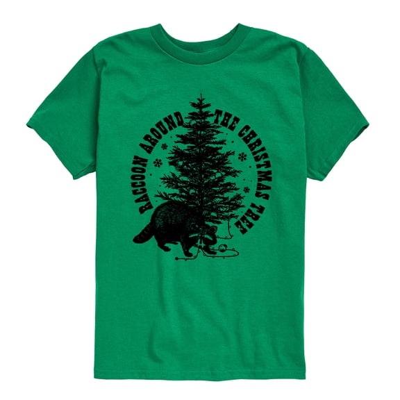 Instant Message - Raccoon Around The Christmas Tree - Youth Short Sleeve Graphic T-Shirt