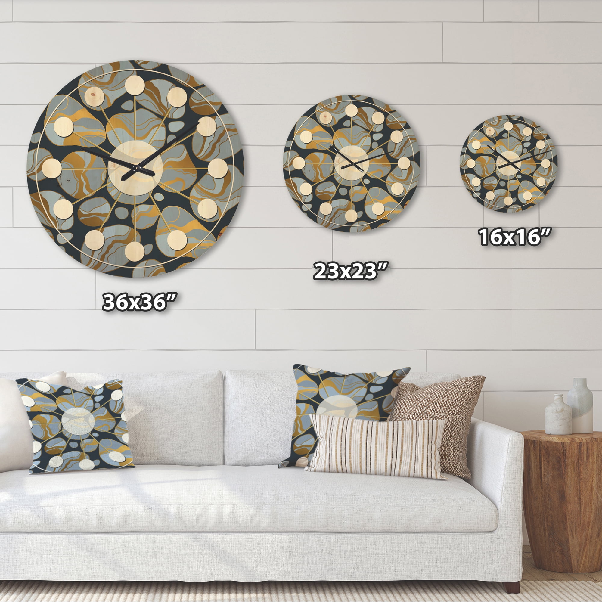 Designart 'Golden Colored Marble Design IV' Mid-Century Modern Wood Wall Clock