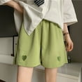 thumbnail image 2 of Women's Elastic Waist Casual Loose Summer Bermuda Shorts with Pockets Heart Embroidery Print Baggy Comfy Lounge Shorts, 2 of 4