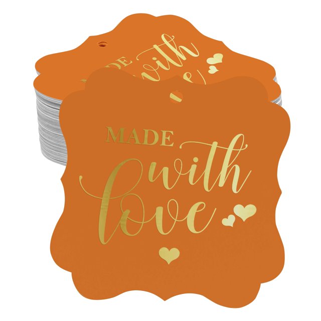 Inkdotpot Pack Of 50 Made With Love Wedding Paper Tags DIY Craft Bracket Shape Real Gold Foil Hang Tags