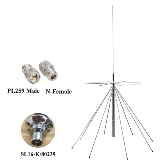 Ultra-Wideband Discone Antenna 25-3000MHz with PL-259 and N-Female Connectors, Multi-Frequency Compatible