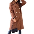thumbnail image 5 of Women Winter Overcoat Turn-down Collar Pockets Pure Color Double-breasted Cardigan Loose Fit Coat Thermal Long Sleeves Commuting Dating Winter Coat, 5 of 8