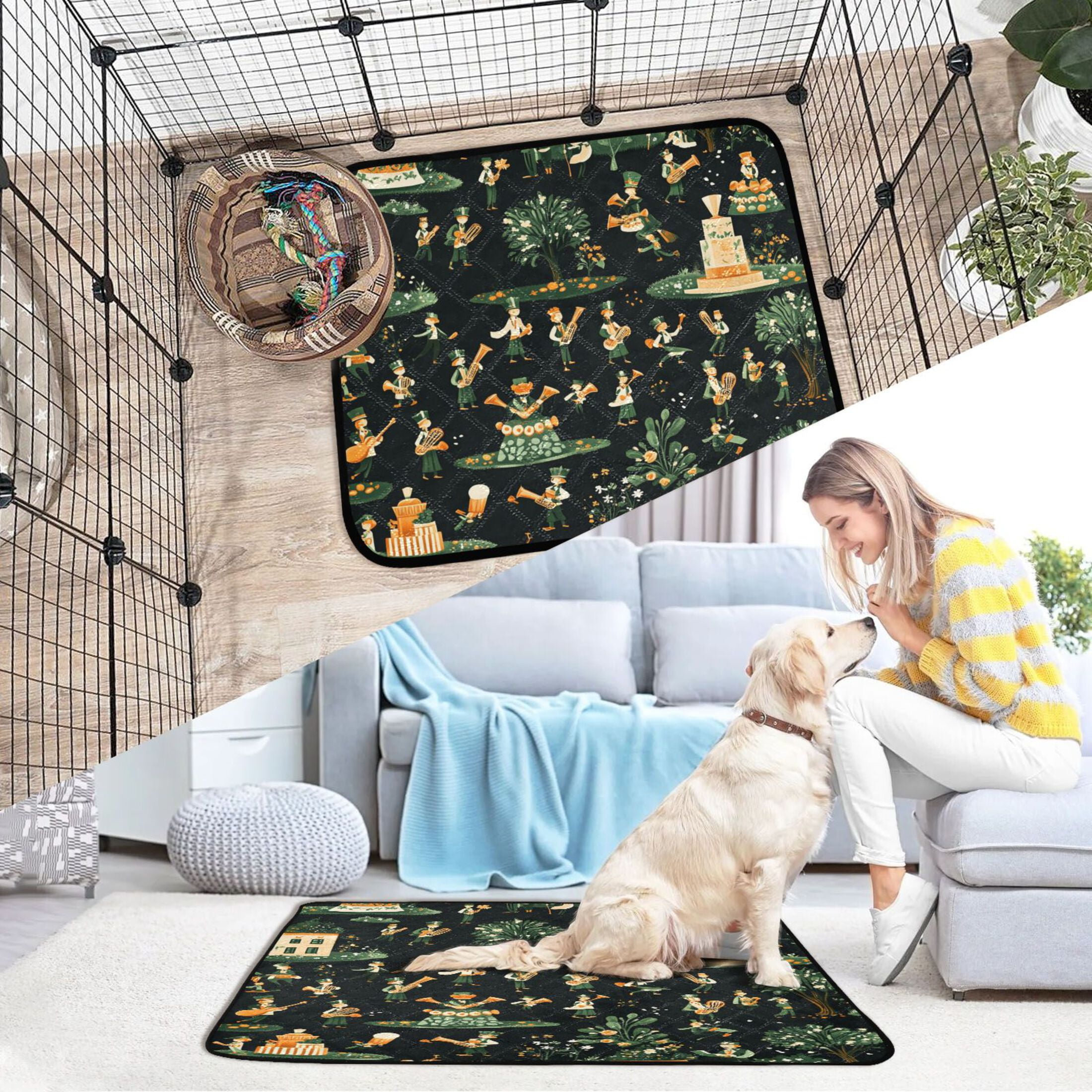 Qxltty Stpatricks Day Celebration Patterns Cat litter Pads Pet Set of 3 Diaper Mats Center Anti-leakage Layer Absorbent Soft and Comfortable