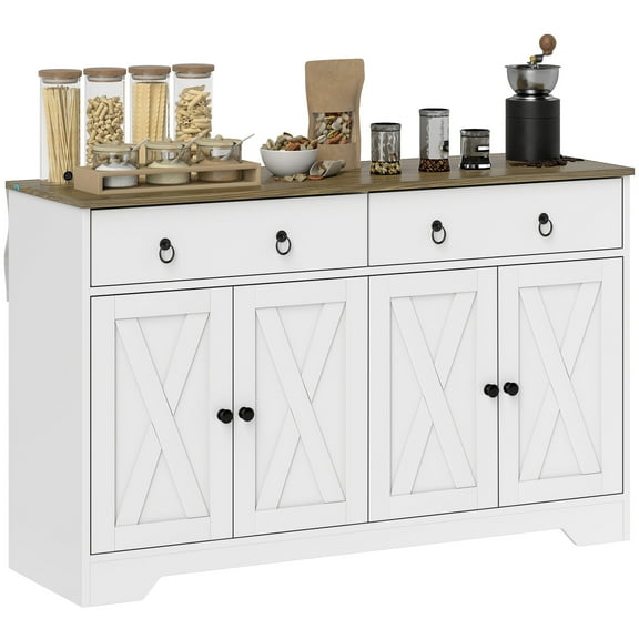HOMCOM Kitchen Storage Sideboard, Buffet Cabinet with Barn Doors, White
