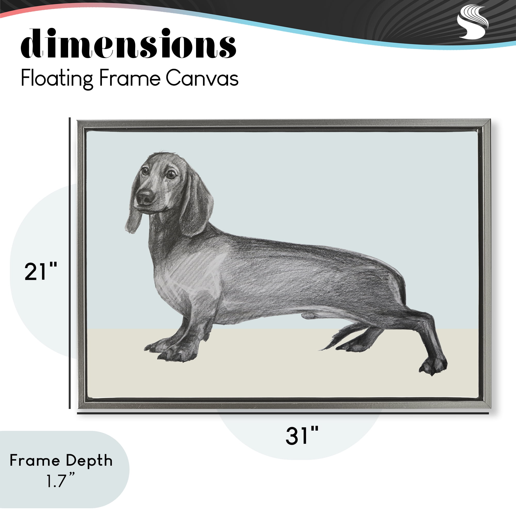 Stupell Industries Sketched Dachshund on Blue Gray Framed Floater Canvas Wall Art, design by Violeta Vollmer