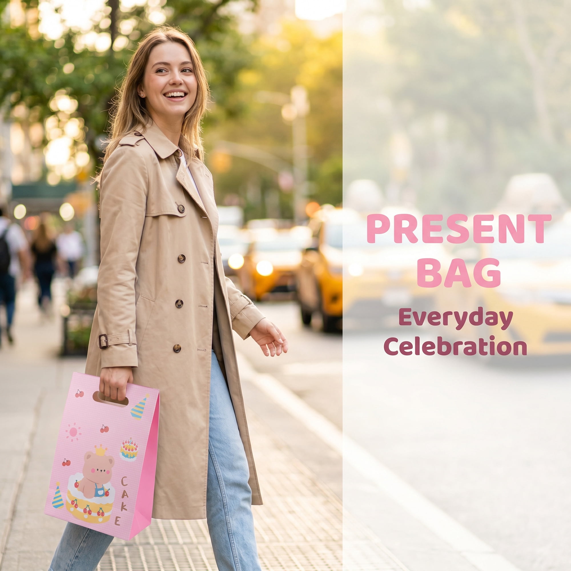 Unique Bargains Stylish Gift Bags with Comfortable Handles Rose Red 7.5" x 3.5" x 10.6"