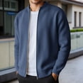 thumbnail image 2 of Mens Zip Up Sweater Jacket Light Slim Fit Knit Stand Collar Ribbed Jackets Color Navy Size XXL, 2 of 3