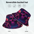 thumbnail image 2 of Yiaed Purple-Red Skull Print Reflective Stripe Bucket Hat Unisex Funny Outdoor Fisherman Cap Beach Sun Hat, 2 of 5