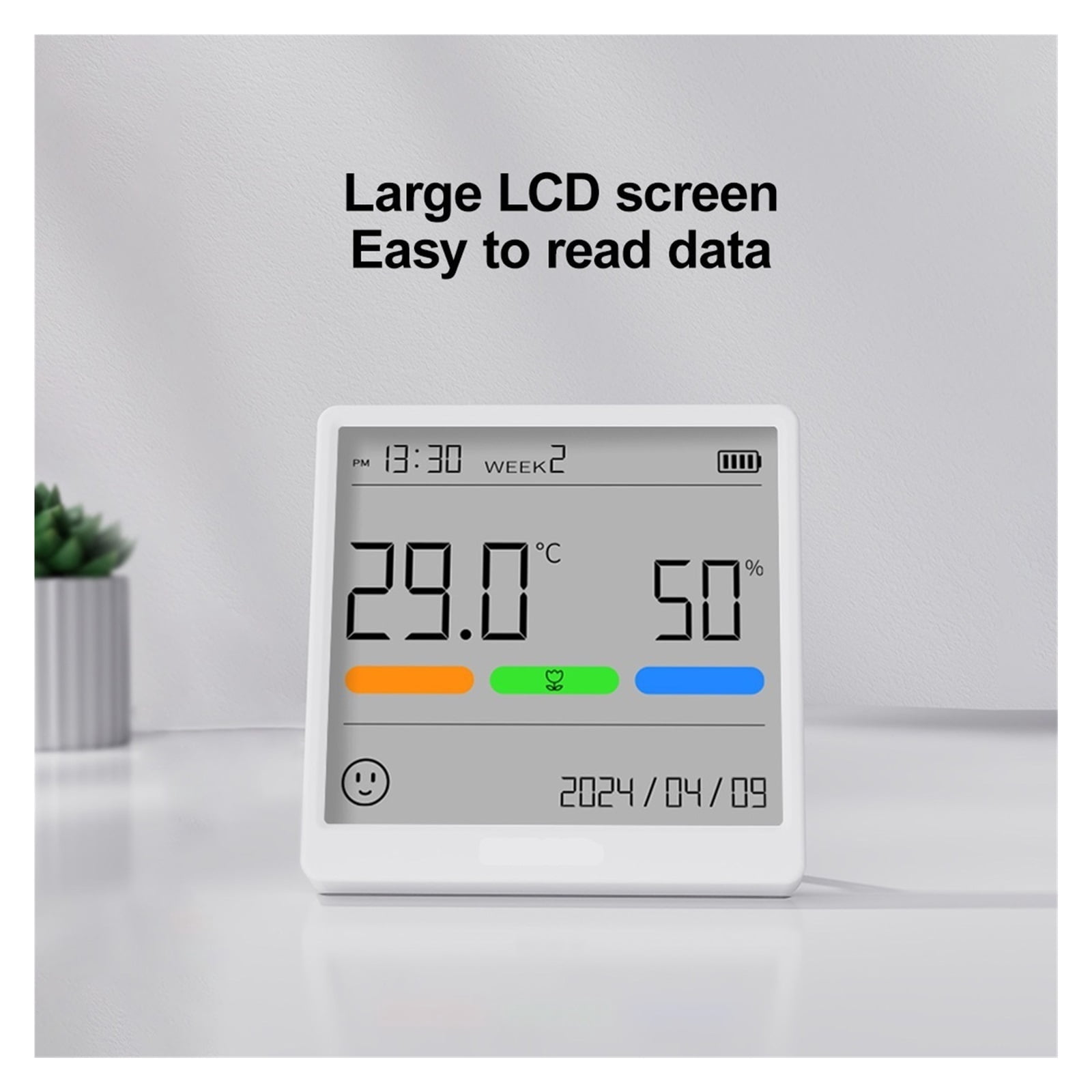 4.3 Inch LCD Electronic Digital Temperature Humidity Meter Clock Sensor Gauge Weather Station ,Real-Time