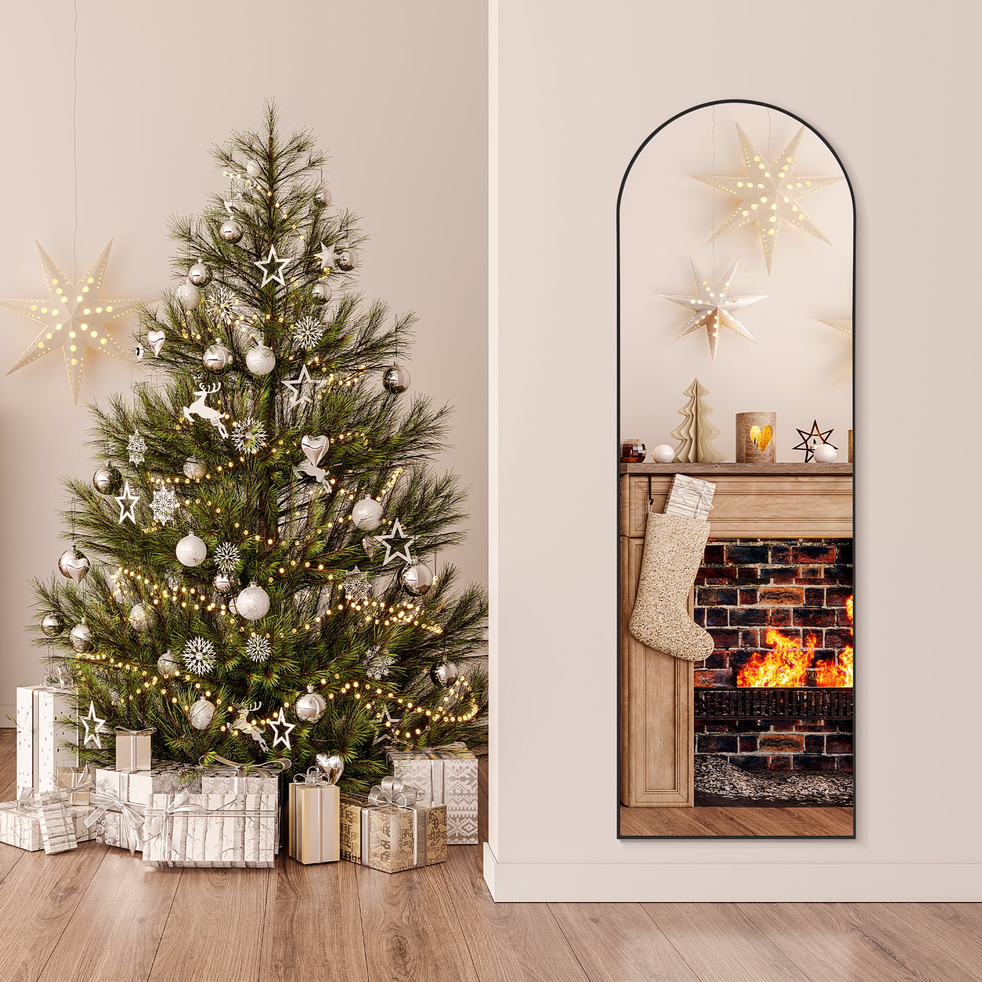 EDX Arched Full Length Mirror 64"x21" Full Body Mirror Rectangle Free Standing Wall Mounted Leaning Hanging Floor Mirrors, Black