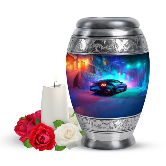 Yatskia Colorful Lightning Car with Tree Little Cremation Keepsake Urns for Human Ashes Adult Male and Female, Small Funeral Burial Urn for Ashes Adult Dad, (Monar Pack of 1, 3 Inch)