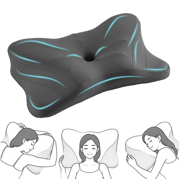 edx Queen Size Ergonomic Cervical Pillow for Pain Relief Sleeping, Contour Orthopedic Bed Pillow for Back Stomach Sleepers, Black