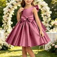 thumbnail image 2 of Girls Satin Mini Princess Dresses Trendy Sleeveless Ruched A Line Bow Detail Gown for Wedding Birthday Party Pageant Holiday Ceremony Hot Pink 0-1 Years, 2 of 6