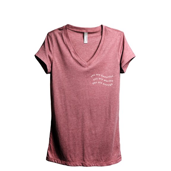 You Are Worthy Women's Fashion Relaxed V-Neck T-Shirt Tee Heather Rouge Large