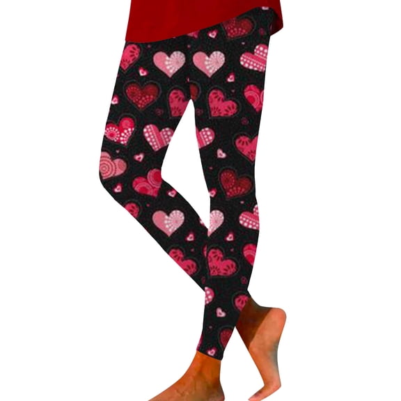 Yuncity Womens Valentines Leggings Cute Holidays Love Heart Print Funny Graphic High Waist Tights Yoga Pants For Workout Running Athletic Women's Leggings S-Xxl Black