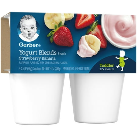 Gerber Yogurt Blends Snack, Strawberry Banana, 3.5 oz Cups, 4 Count