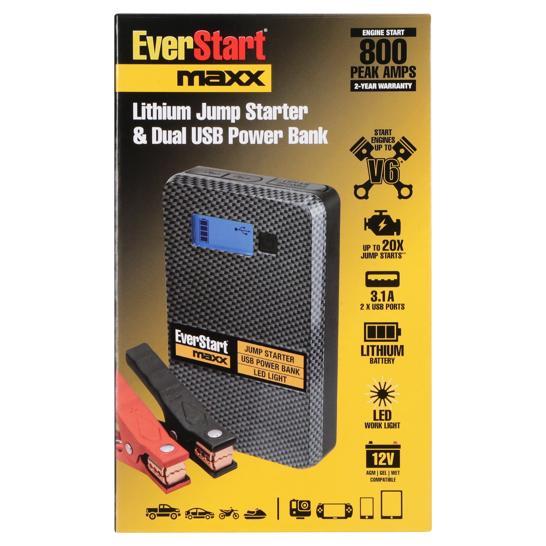 Everstart Maxx Compact 800 Amp 12 Volts Lithium Jump Starter with USB 