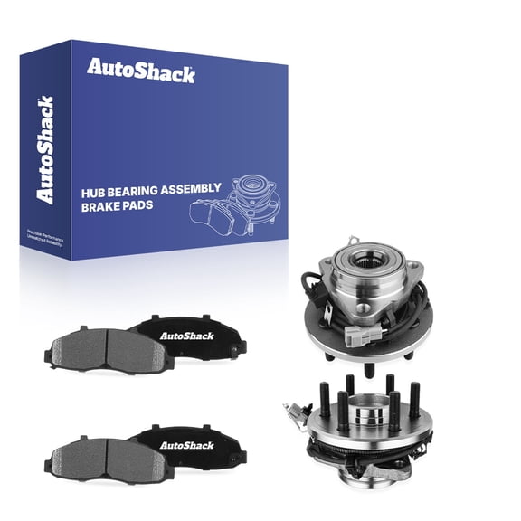AutoShack Front Ceramic Brake Pads   Wheel Hub Bearing Assemblies with ABS Replacement for 1997-2000 Ford F-150 6-PC Kit