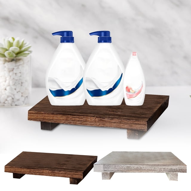 Wooden Bathroom Tray Set Soap Holder With Stool & Plant Stand Rustic Organizer For Toiletries Decor And Storage