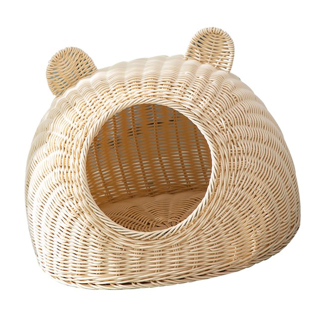 Cama para gatos semicerrada redonda, nido de interior tejido a mano, lavable, casita de juegos. METRO