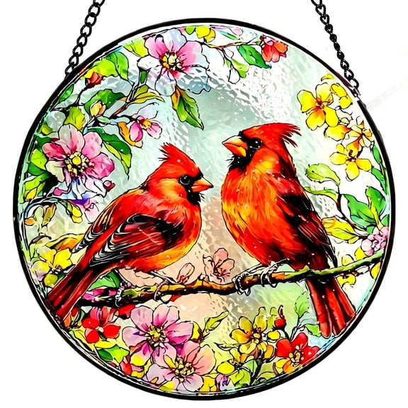 Sinkoo Cardinal Bird Sun Catcher Indoor Window, Red Birds Stained Glass Suncatcher, 8inch Christmas Cardinals Gifts for or Women Family and Friends