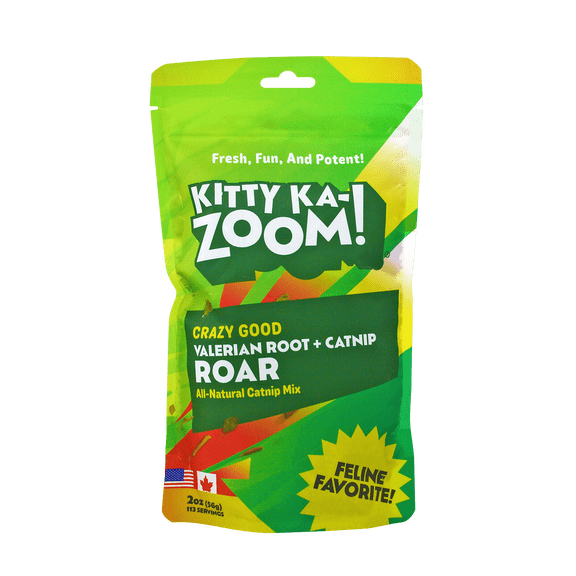 Kitty Ka Zoom Roar Catnip Cat with Valerian Root 1.75 oz Resealable Pouch
