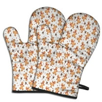 Cute Oven Mitts,White Christmas Gingerbread Man Pattern Oven Mitt 2-Pack Set,Kitchen Gloves for Oven,Heat Resistant Oven Mitts 7.7"x12"