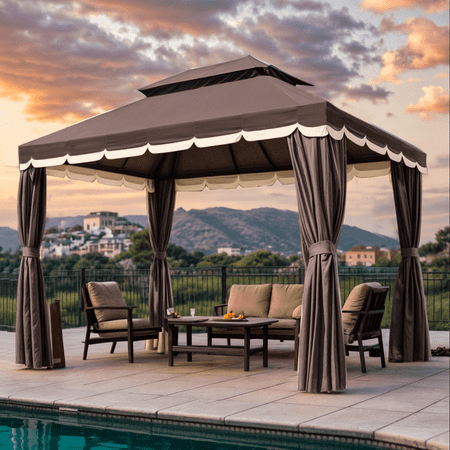 Gaildon 10×12 FT Deluxe No Screws Gazebo,Double Roof Outdoor Shelter Tent with Mosquito Nettings and Privacy Screens