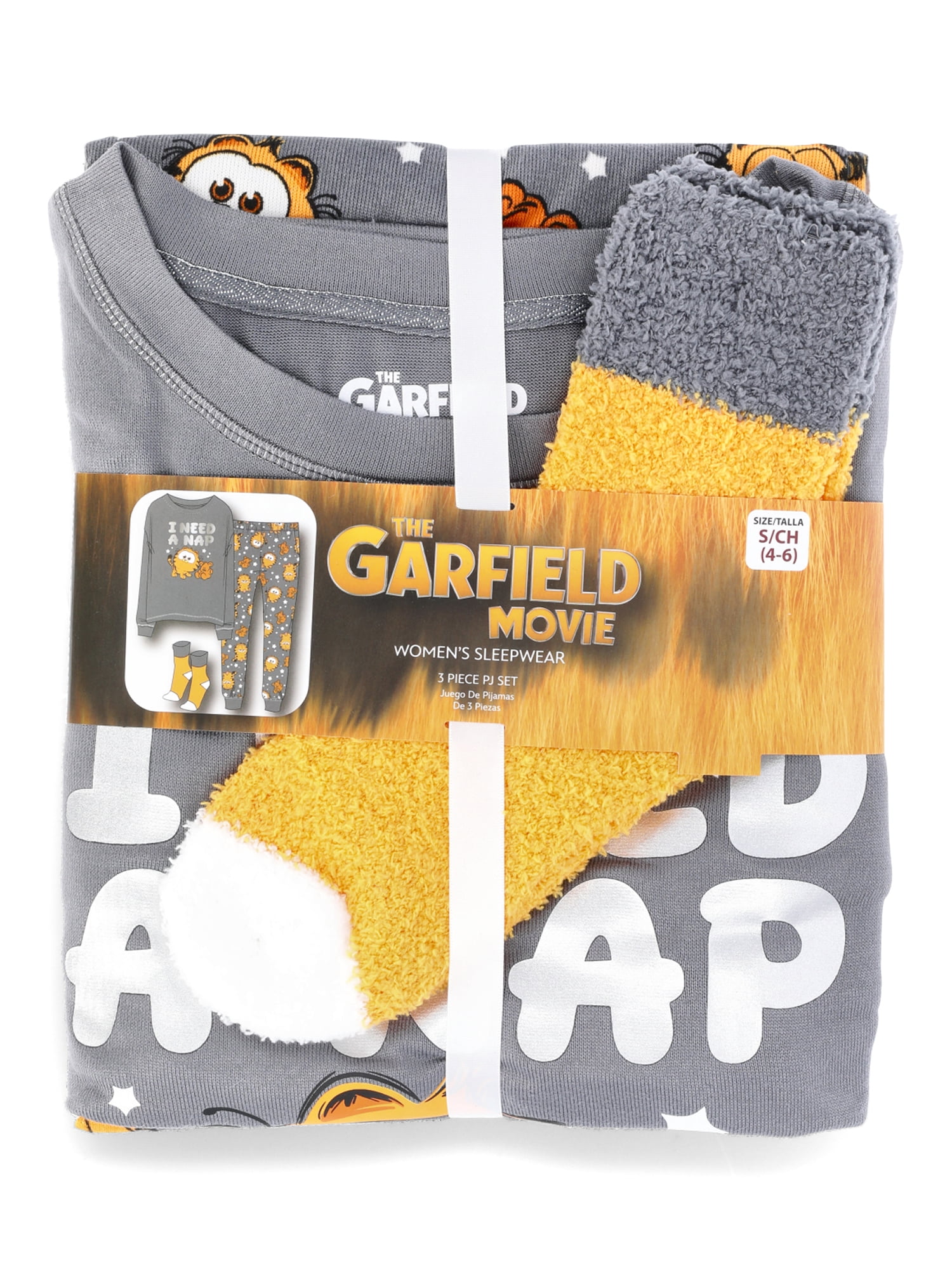 Nickelodeon Women's Garfield Long Sleeve Top and Pants with Socks, 3-Piece Gift Set, Sizes XS-3X