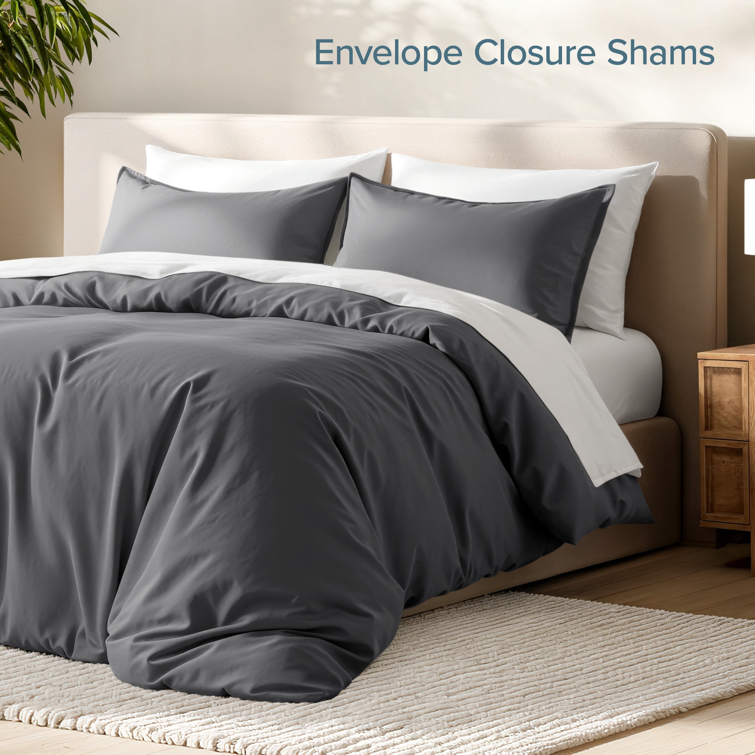 Bare Home Luxury Duvet Cover and Sham Set - Premium 1800 Collection - Ultra-Soft - Queen, Gray, 3-Pieces