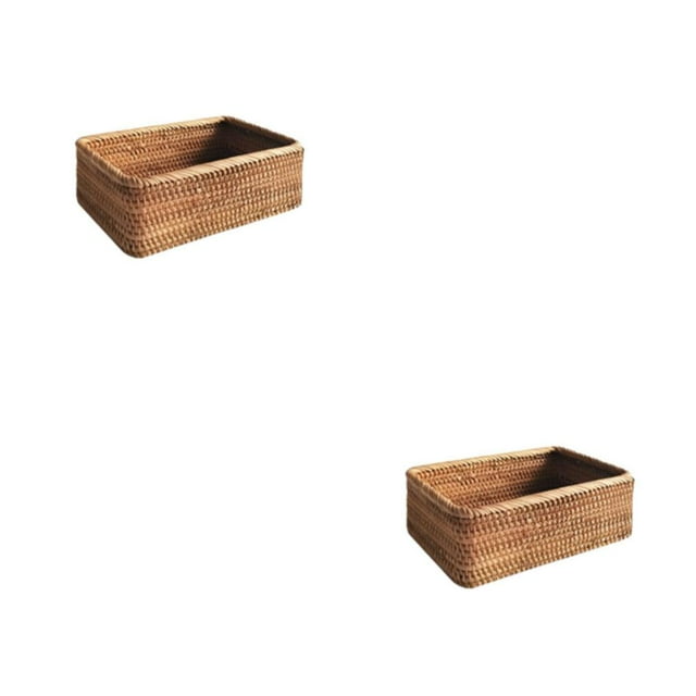 Moyic Cesta de almacenamiento de ratán portátil Rectangular hecho a mano hogar baño Snack juguete toalla manta organizador contenedor Pequeño 2piezas