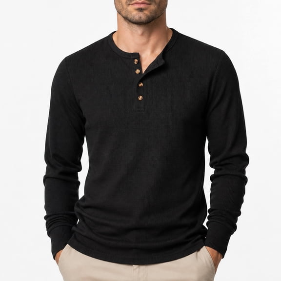 AZoiNM Men's Long Sleeve Henley Shirt Waffle Knit Regular Fit Casual Pullover Tee Soft Lightweight Button Front Top for Fall Winter Spring