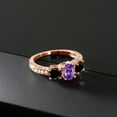 thumbnail image 3 of Gem Stone King 1.97 Ct Oval Purple Amethyst Black Diamond 18K Rose Gold Plated Silver Moissanite Ring (Size 7), 3 of 4