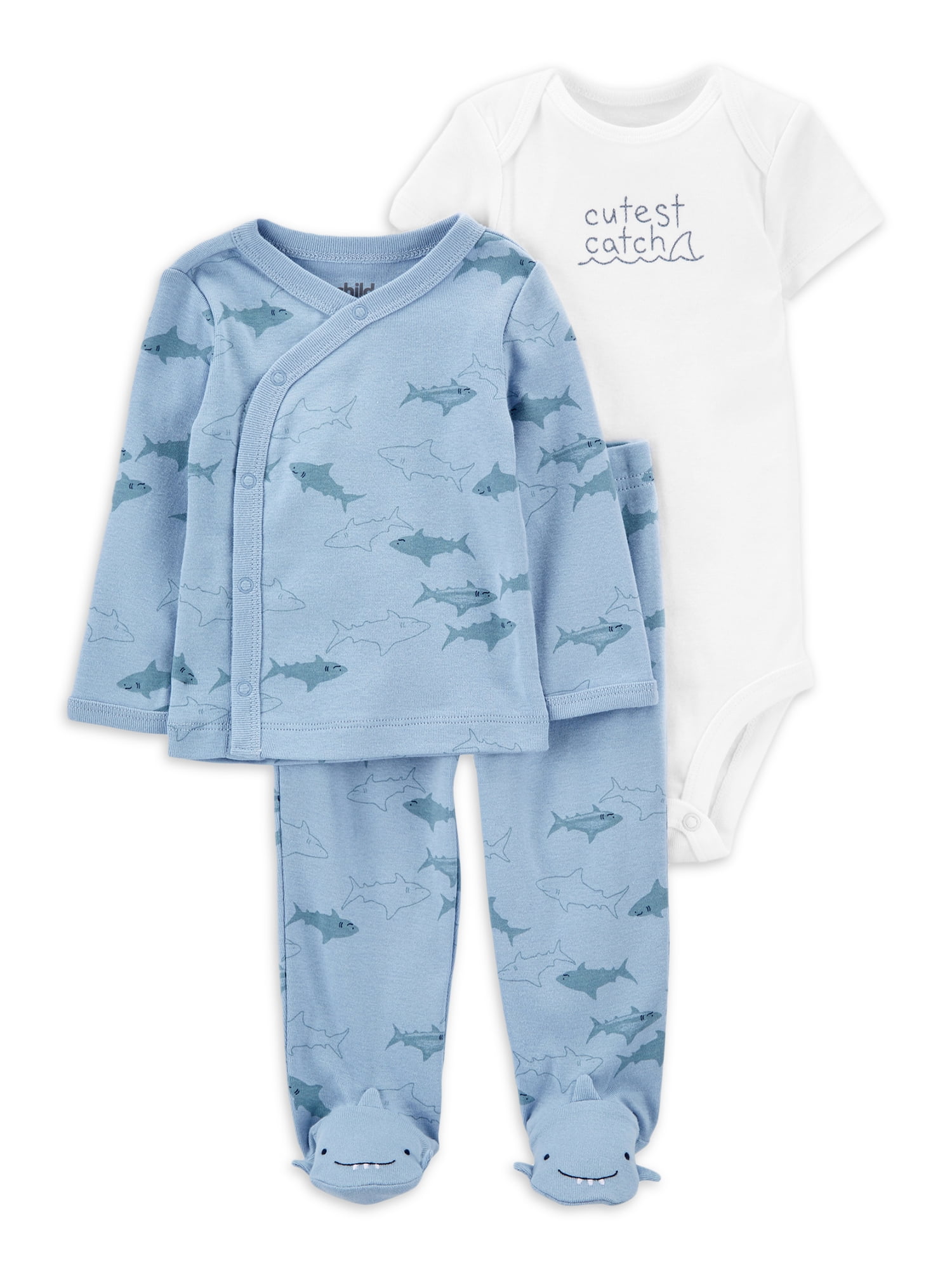 Preemie Blue Shark Simple Joys by Carters Boys 2-Pack Cotton Snap Footed Sleep and Play 