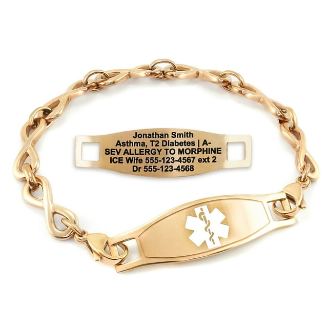 MedicEngraved Rose Gold Stainless Steel Custom Medical Alert Bracelet - 6mm Infinity Link