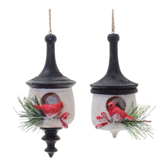 Melrose Finial Birdhouse Christmas Ornaments - Brown and Red - 5.5" - 6ct