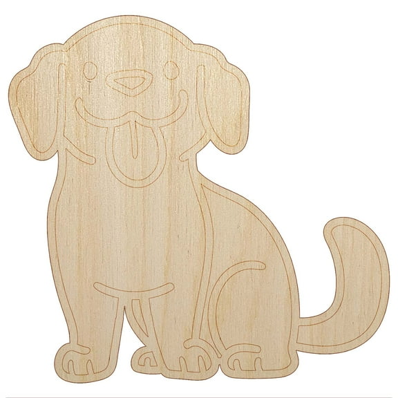 Labrador Retriever Sitting with Tongue Out Dog Wood Shape Unfinished Piece Cutout Craft DIY Projects - 4.70 Inch Size - 1/8 Inch Thick
