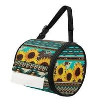 SEANATIVE Aztec Tribal Round Paper Towel Bag Sunflower Hanging Paper Towel Dispenser Cover for Kitchen Office Foldable Cylinder Paper Towel Bag Tissue Box Organizer with Zipper