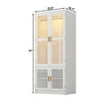 thumbnail image 4 of 2 Glass Doors Armoire Wardrobe Closet with 2 Storage Cabinets & LED Sensor Light, 71" H Wooden Clothes Closet Wardrobe with Hanging Rod for Bedroom, 4 of 7