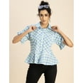 thumbnail image 2 of Moomaya Printed Cotton Short Sleeve Peplum Top - Shirt Collar, Chic Top, 2 of 9
