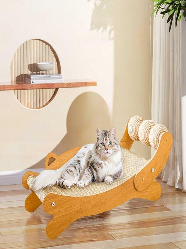 3 - in - 1 Cat Scratcher Bed with Natural Sisal, Large Indoor Cat Hammock & Scratching Post, Wooden Furniture for Scratching, Napping & Play, Toy - Included