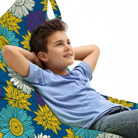 

Floral Lounger Chair Bag Digitally Generated Graphic Images of Blooming Flowers Colorful Garden High Capacity Storage with Handle Container Lounger Size Dark Sky Blue Multicolor by Ambesonne