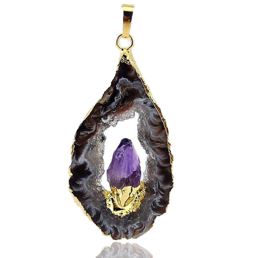 925 Sterling Silver Necklace With Irregular Shape Natural Amethyst Pendant 