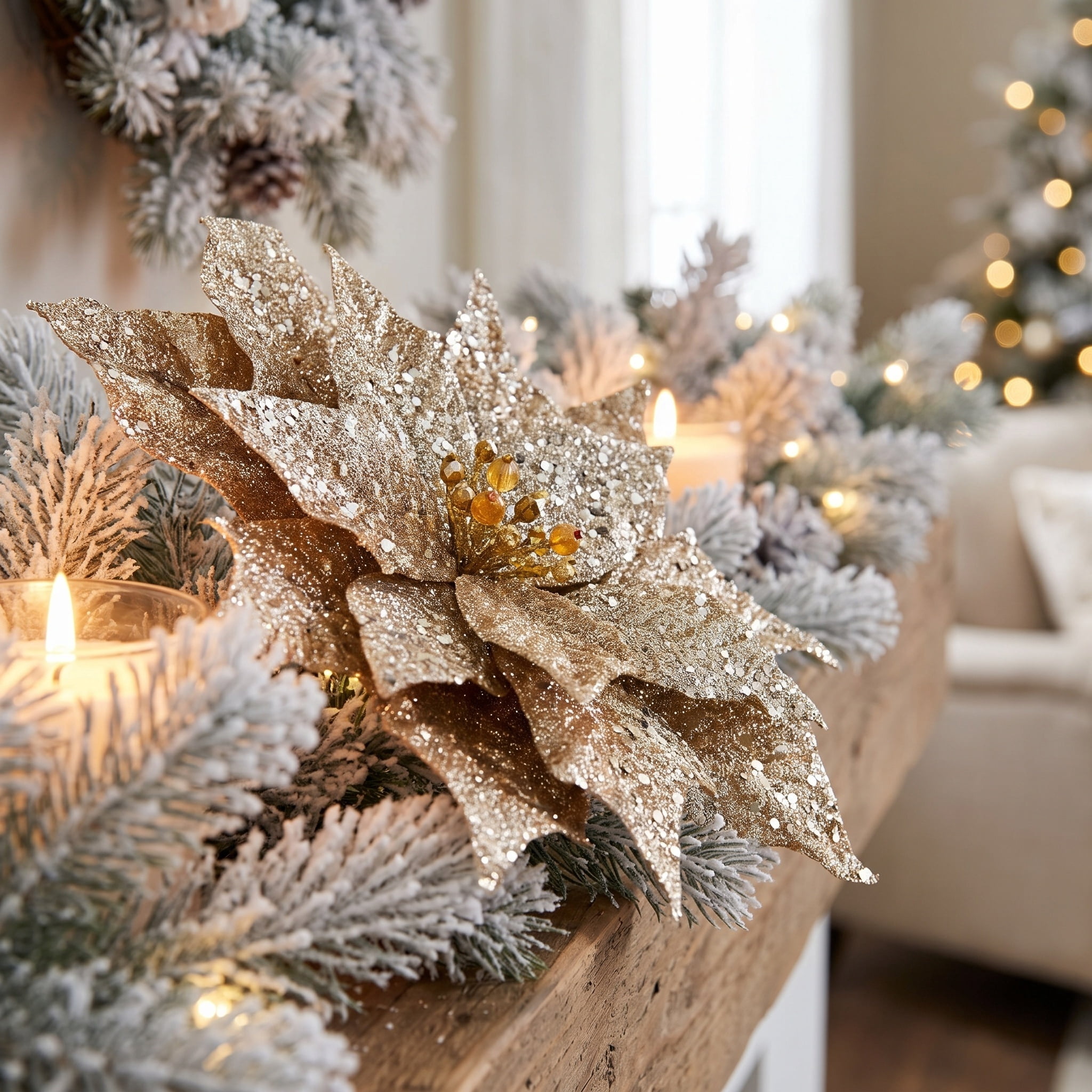 Deluxe Gold Poinsettia Christmas Clip Ornament, 12", by Holiday Time