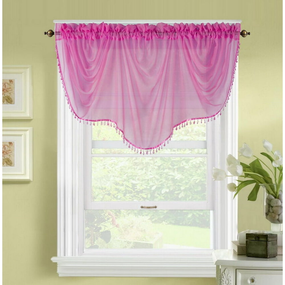 SOPHISTICATED 1PC VALANCE BONITA HOT PINK SHEER SEE THRU WINDOW TASSELS