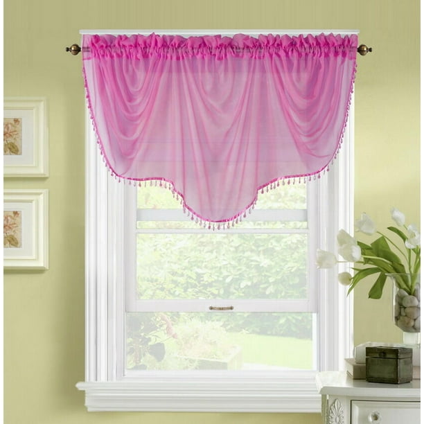 Sophisticated 1pc Valance Bonita Hot Pink Sheer See Thru Window Tassels Rod Pocket Top Curtain Taloired Kitchen Nursery Bathroom Wedding Size 55 Wide X 30 Length Com Thru Window Tassels Valance Rod Pocket, Pink Valance Curtains
